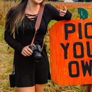 Black tie front king sleeve dress